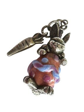 Sterling Silver & Glass Lampwork Bead Bunny Charm Pendant Signed PM 925